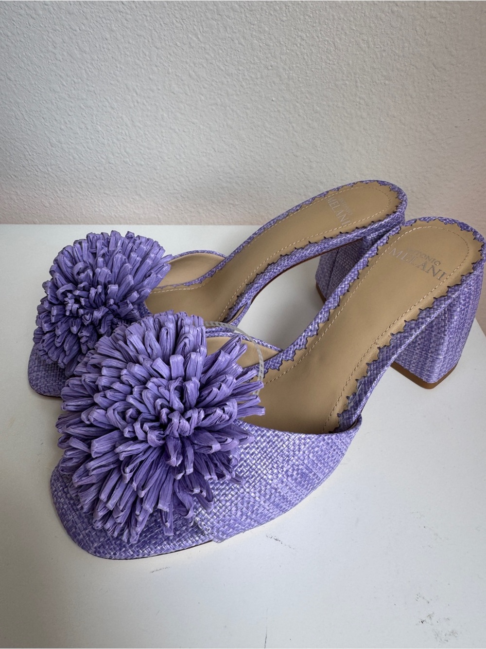 NWT Antonio Melani Glora Purple Raffia Flower Dress Sandals Sz 8,5 - Picture 6 of 10